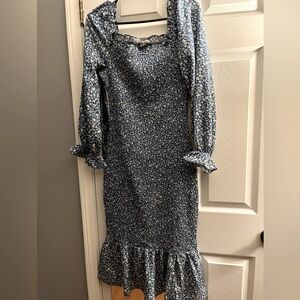 Women’s long sleeve puff floral midi bodycon